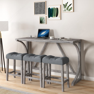 Bar Table Set With Power Outlet, Bar Table And Chairs Set, 4 Piece Dining Table Set, Industrial Breakfast Table Set, For Living Room, Dining Room, Game Room