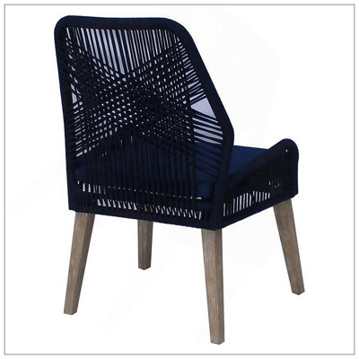 Chaise d'appoint à dossier bleu marine foncé (ensemble de 2) avec motif à losanges et charme côtier rustique pour une assise confortable