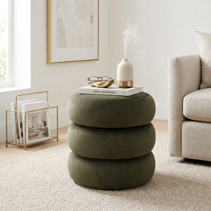 Table d'appoint moderne en velours, table de chevet rembourrée, Vert