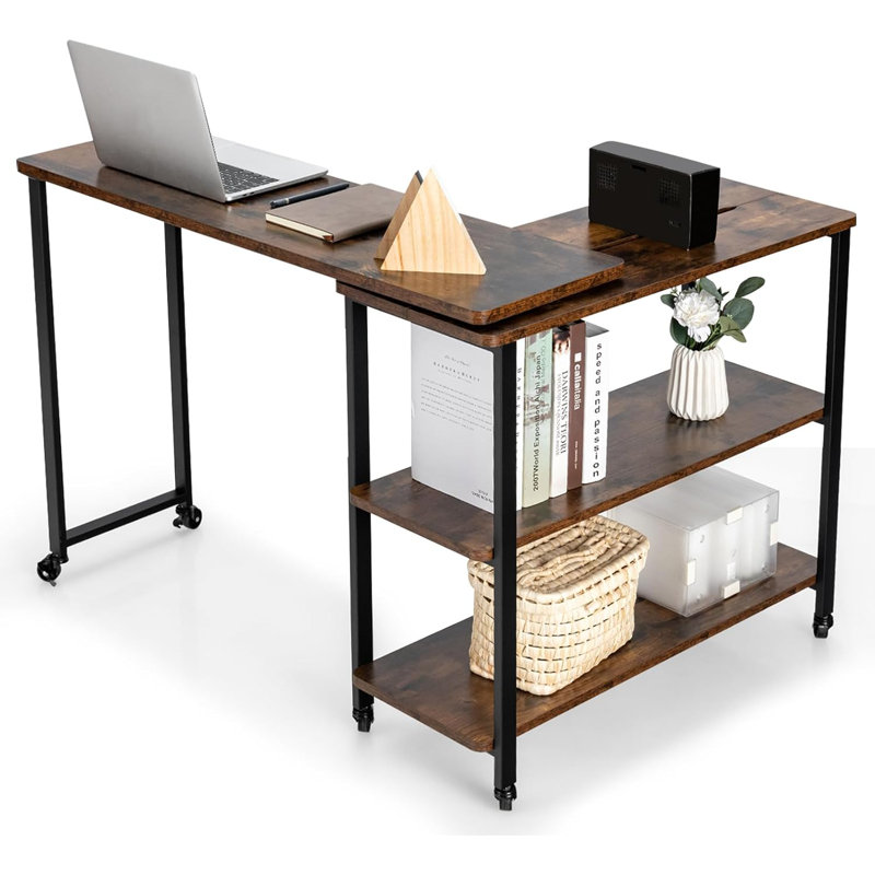 Leonetti L-Shaped Metal Base Writing Desk, Brown, 72cm H x 101cm W x 82cm D
