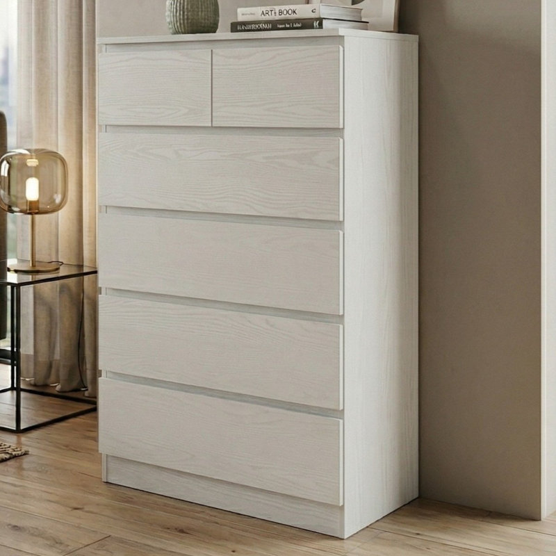 Commode 6 tiroirs Elegant Contemporary, Grain de bois blanc