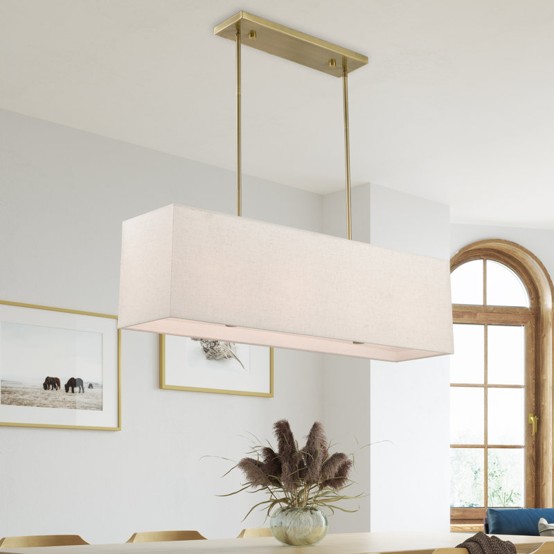 Ashauna 4-Light Dimmable Rectangular Chandelier, Antique Brass