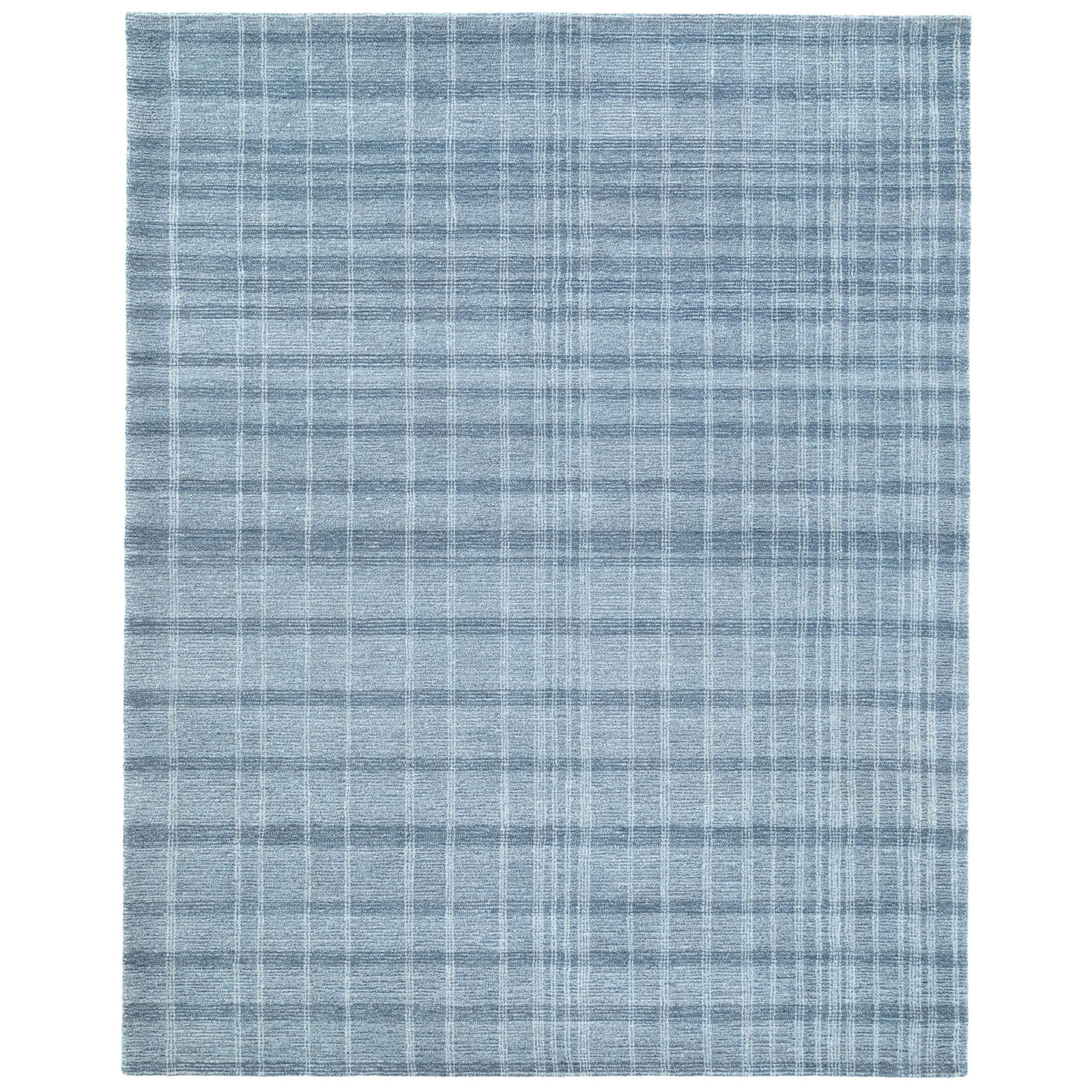 Sanura Blue Hand-Tufted Plaid Wool Rug, Runner 2'6" x 8'
