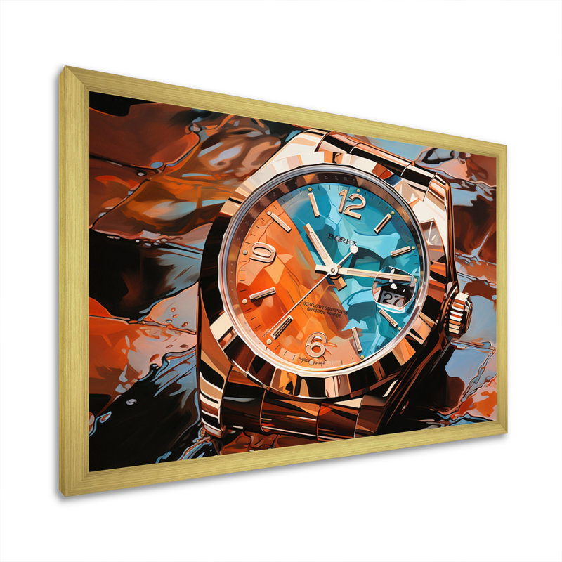 Montre de luxe bronze Infinity II, H 16 po x l 32 po x P 1 po, Cadre doré simple
