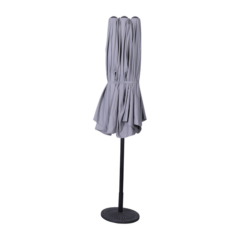 Parasol commercial à tête triple de 15 pi avec manivelle et fonction de levage facile Hayle, Gris