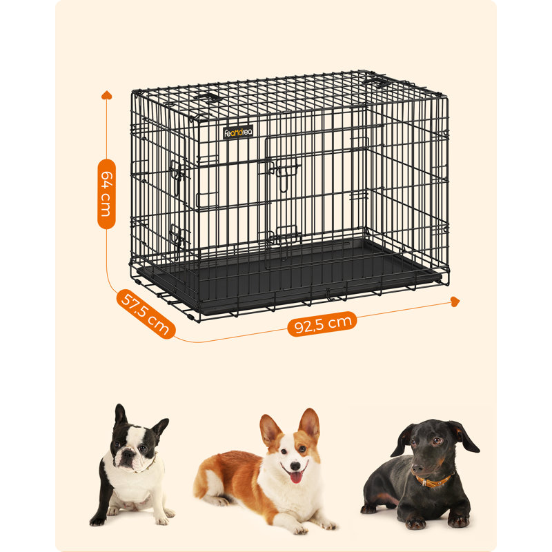 Collapsible Pet Crate with 2 Doors, 64cm H x 92.5cm W x 57.5cm D