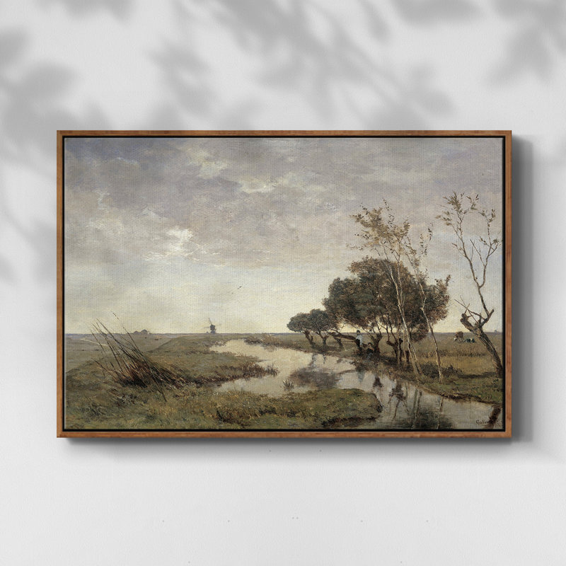 Paysage rétro - CDLxxiv, H 25 po x l 37 po x P 2 po, Toile encadrée noyer flottant