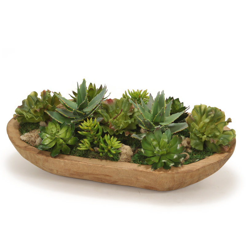 9'' Faux Succulent Plant in Wood Planter