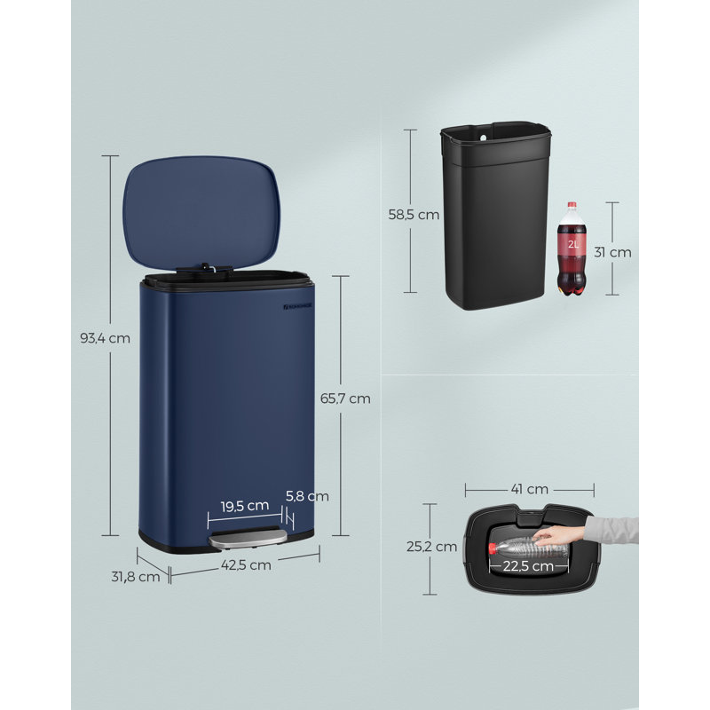 Chidunelo Plastic Step On Kitchen Trash Can - 50L, Blue