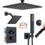 Ensemble de robinet de douche noir avec système de valve thermostatique double 6 + 12 po Rain