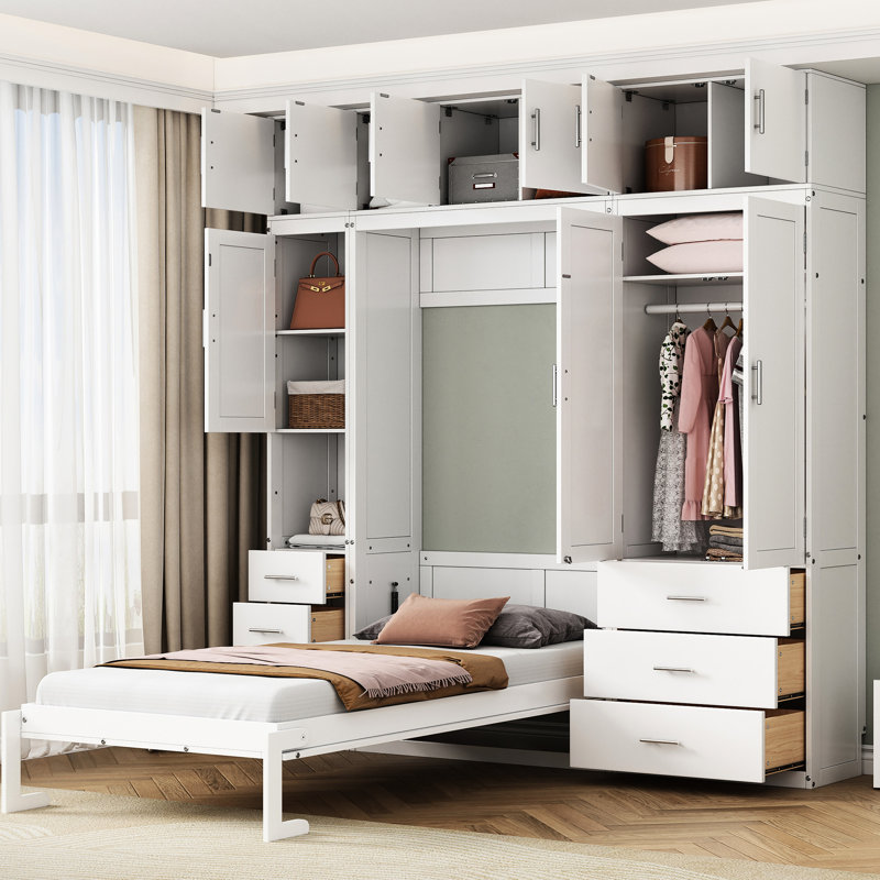 Lit simple avec armoires et tablette - Optimisez votre espace de chambre à coucher avec des casiers de rangement blancs