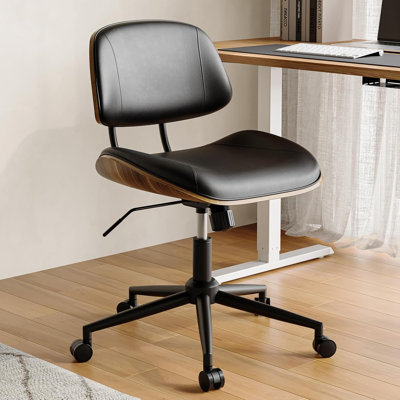 Chaise de bureau pivotante sans accoudoirs avec roulettes, similicuir, réglable en hauteur, rotation à 360 °, chaise d'ordinateur ergonomique, idéale pour les espaces compacts