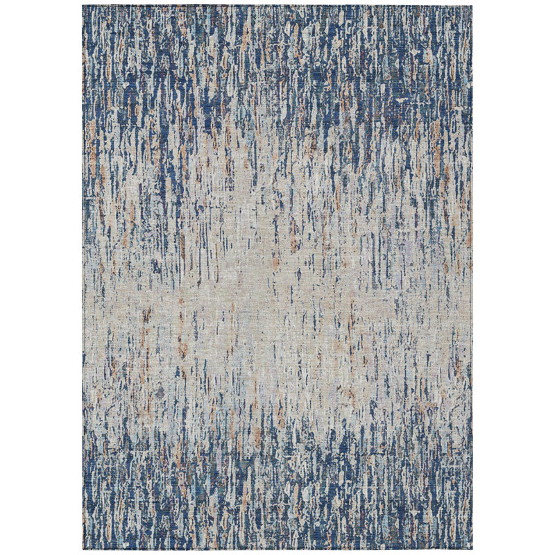 Machine Washable Indoor/Outdoor Chantille ACN2439 Stripes Rug, 10' x 14', Navy
