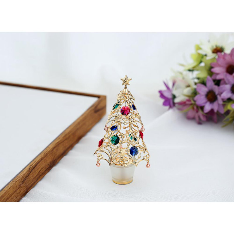 Arbre de table de noël plaqué 24 carats, Or