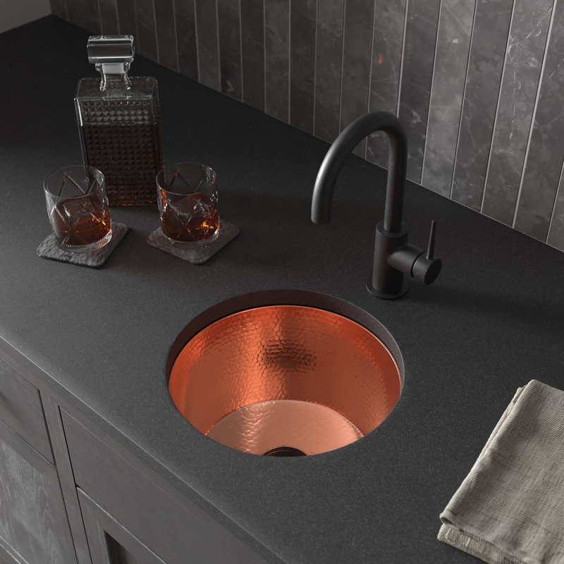 Diego Hand-Hammered Copper 13" L x 13" W Kitchen/Bar Sink, Polished Copper