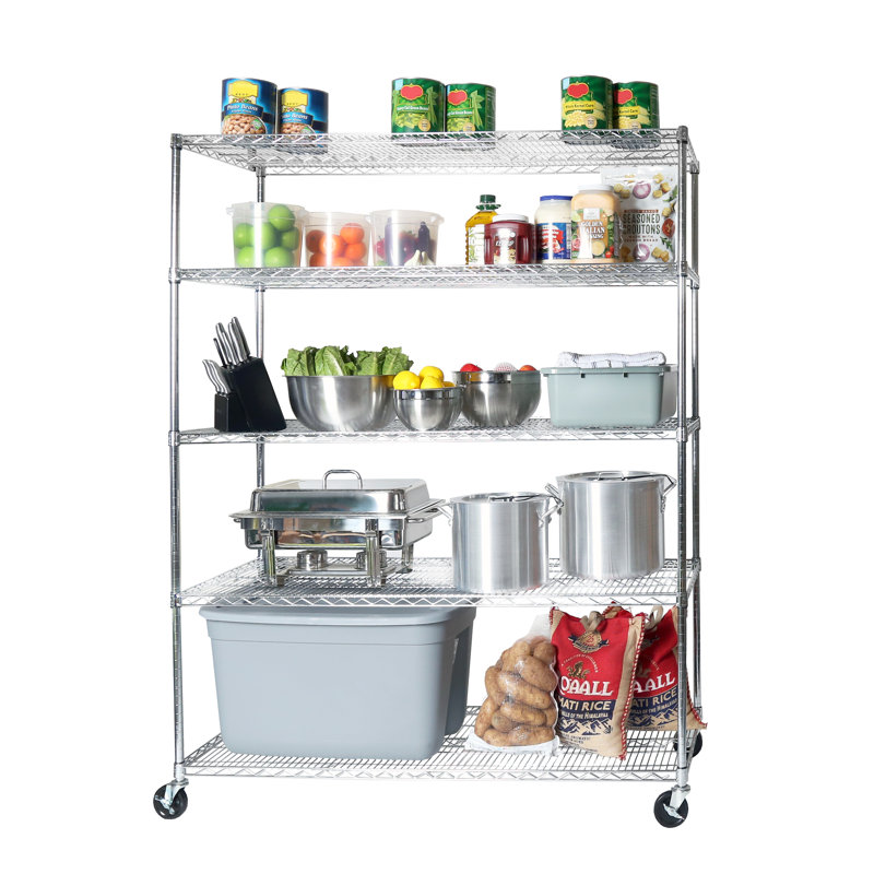 Durable 5-Tier NSF-Certified Steel Shelving with Wheels, Steel, 76" H x 60" W x 24" D