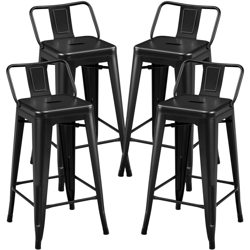 Tabouret Alawai, Noir, Tabouret de comptoir (siège d’une hauteur de 24