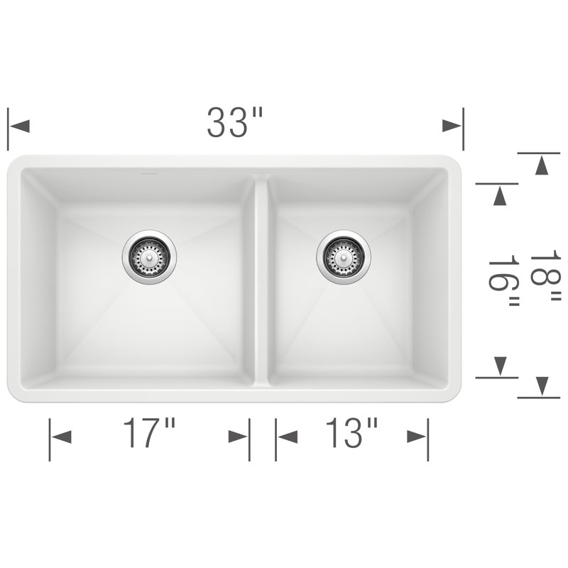 Precis SILGRANIT 33" L X 18" W Double Bowl Undermount Kitchen Sink, White