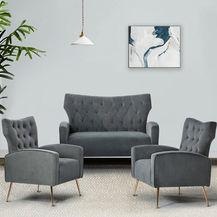 Willa Arlo Interiors Consolata 3-Piece Living Room Set (Gray 100% Polyester)