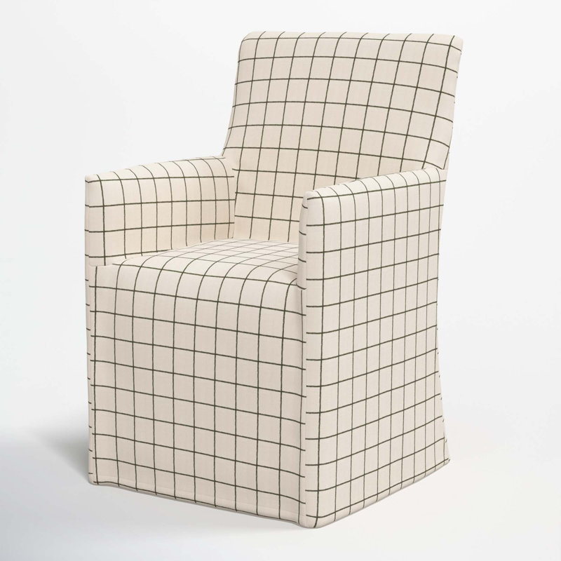 Ivanka 20'' H Cotton Upholstered Armchair, Line Tattersall Green