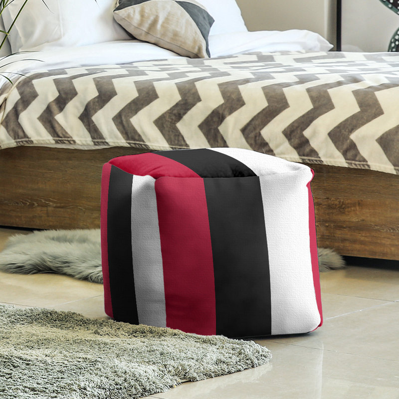 Upholstered Ottoman, Red/Black/White