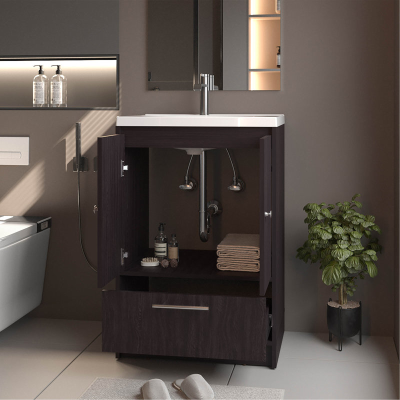 Meuble-lavabo autoportant à 2 portes, 36 pouces de hauteur, 24 de largeur, 17,8 de profondeur, finition, panneau de particules, profilé et fonctionnel