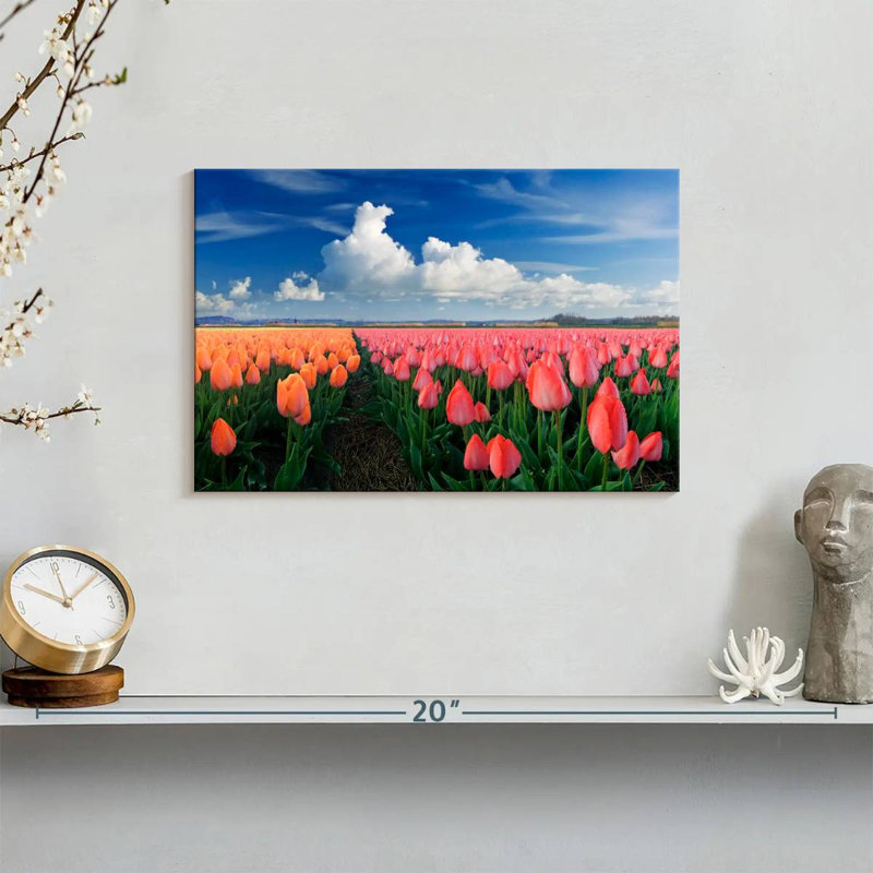 Harnek orange et tulipes roses, H 8 po x l 12 po