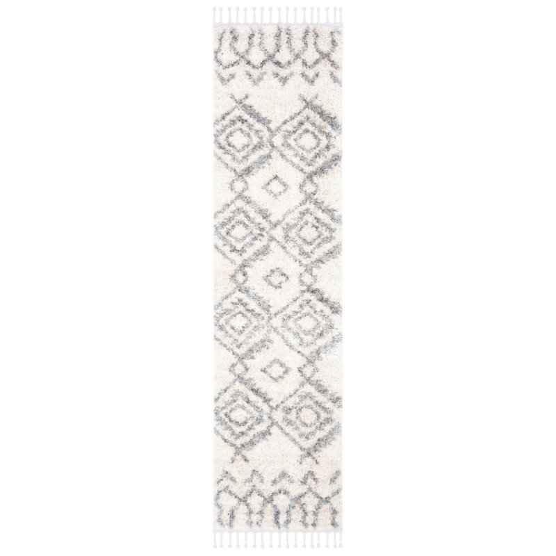Triplett Fringe Shag Cream/Grey Area Rug, Runner 2' x 8'