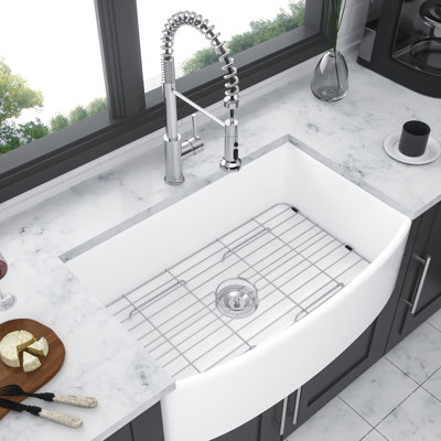 Graceful 30" White Ceramic Sink - Apron Front Arch Edge Single Bowl Nobility 30 Inch Chic