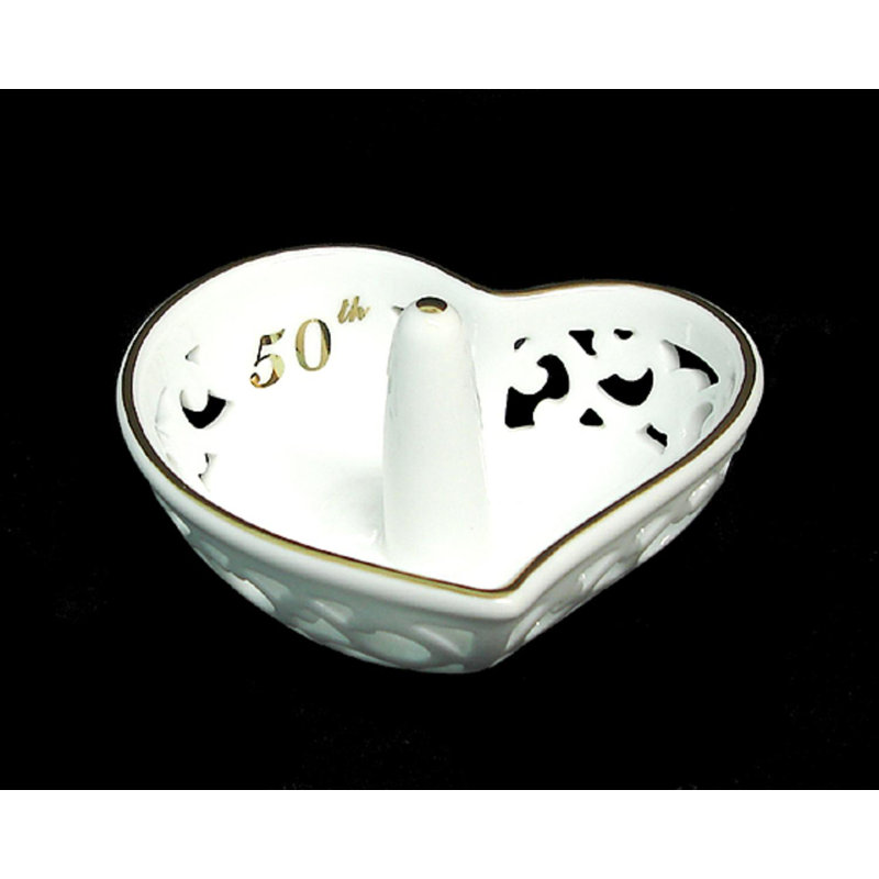Porte-bague en forme de cœur en porcelaine 4 "Golden 50th Anniversary # 45657