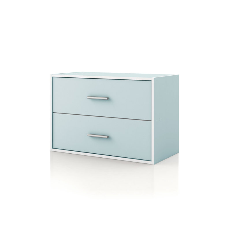 Breayla 15.7"H 2-Drawer Wooden Storage Bookcase, Light Blue