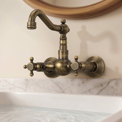 Two-Handle Bathroom Sink Faucet, Wall-Mounted Bathroom Faucet