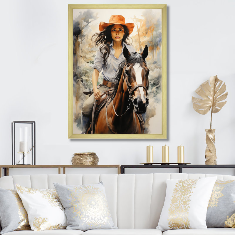 «Xaiver Cowgirl Trailblazing Spirit» sur impression sur toile, H 32 po x l 16 po x P 1 po, Encadrement doré