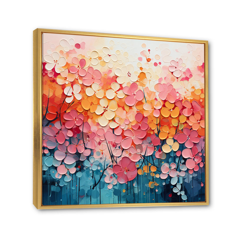Art mural sur toile de corail, "Coral Oasis I", H 16 po x l 16 po x P 1 po, Cadre flottant doré