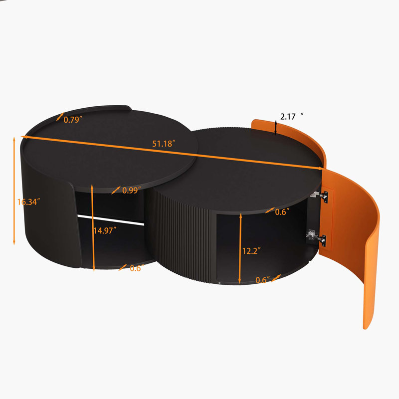 Nesting Coffee Table, Round Nesting Tables and End Tables for Small Space, Black/Orange