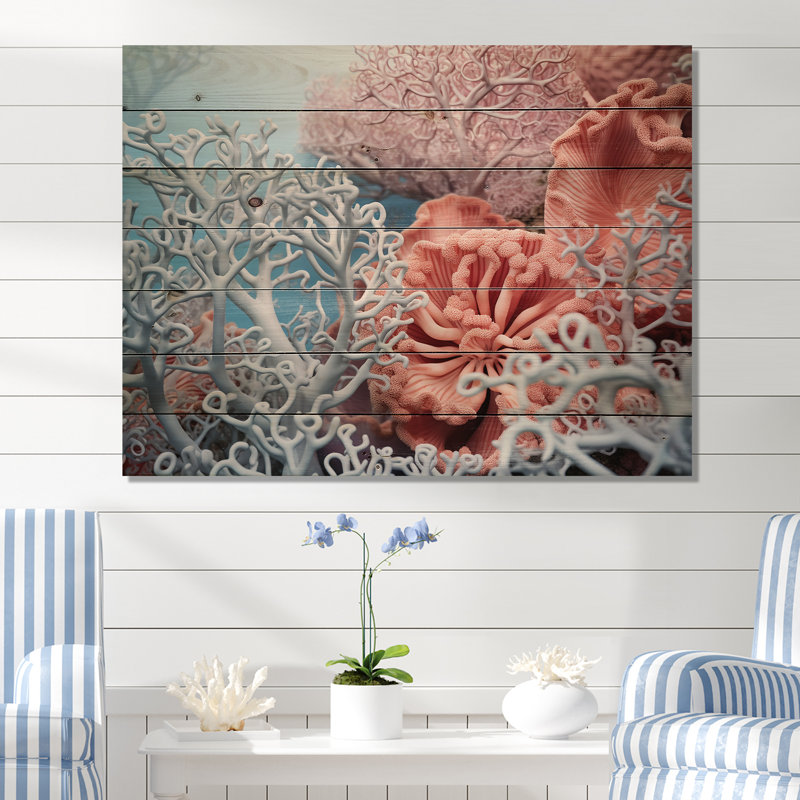 Arbre de corail bleu sous la mer - corail côtier sous l'eau, art mural sur bois de pin naturel, H 10 po x l 20 po