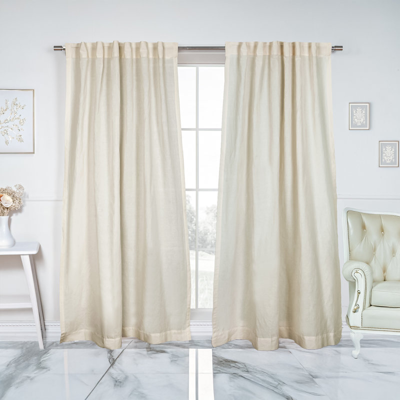 Linen Blend Semi Sheer Rod Pocket And Back Tab Curtain (Single Panel), 52" W x 96" L, Oatmeal