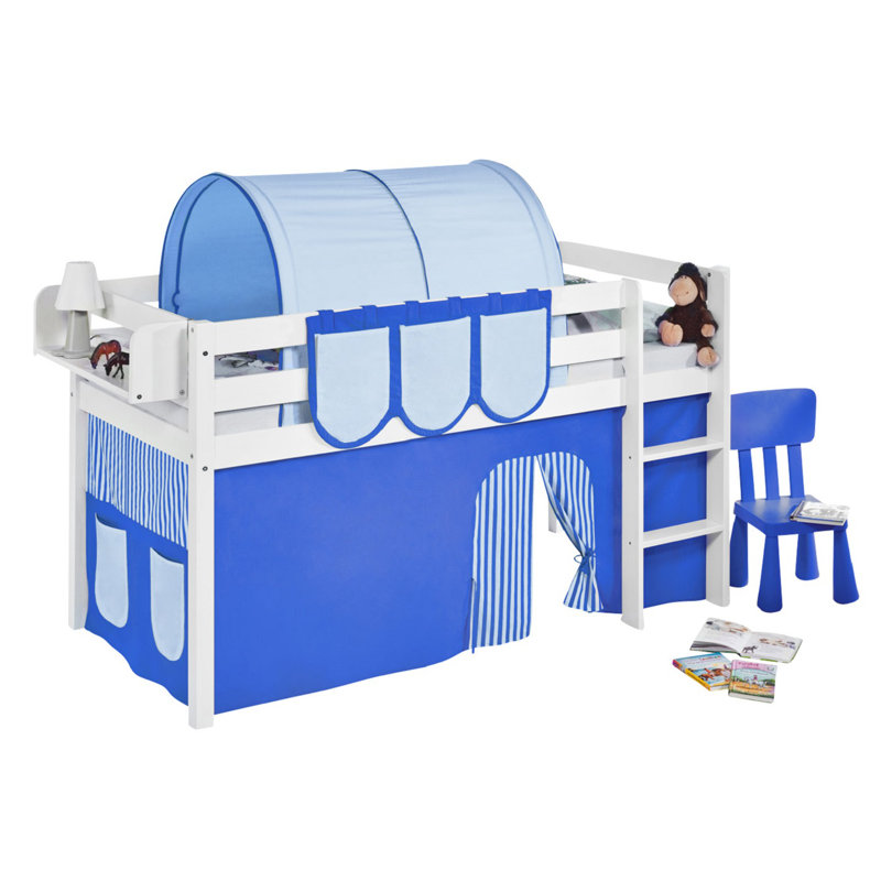 Basic Mid Sleeper Bed with Curtain, Blue, European Single (90 x 200cm)