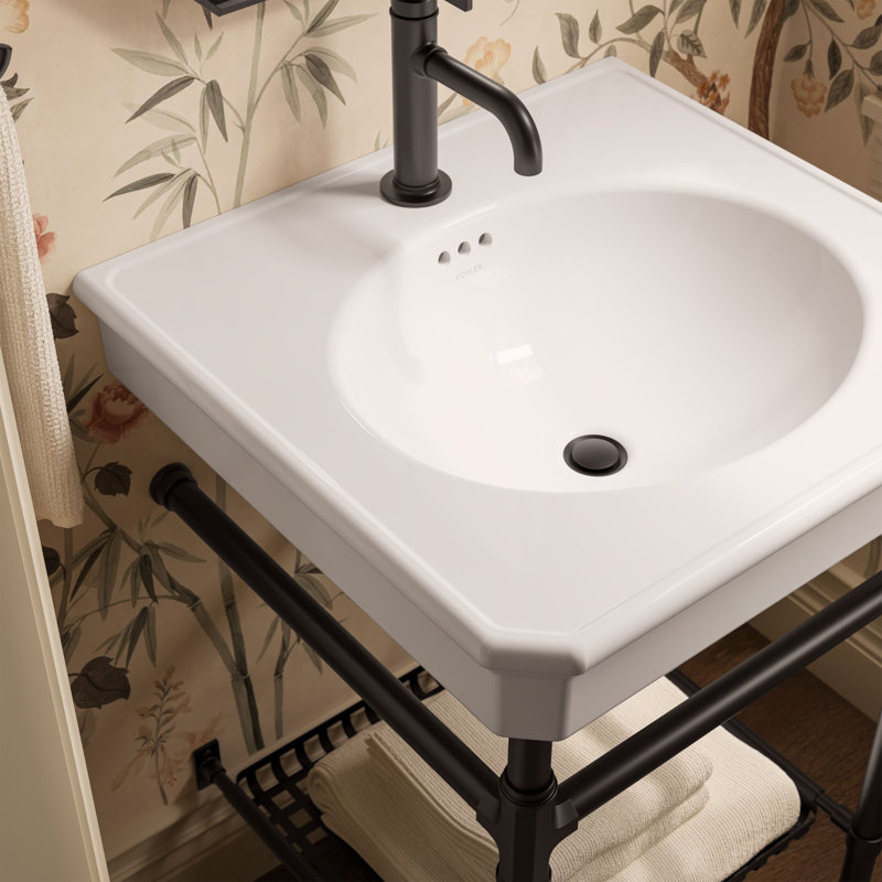 Claude by Studio McGee 24" Rectangular Console Table Bathroom Sink, Single Hole Faucet, White/Black
