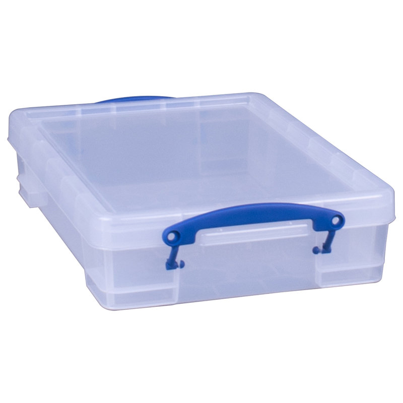 Clear Plastic Stackable Storage Containers with Blue Clip Lock Handles, 4-Pack