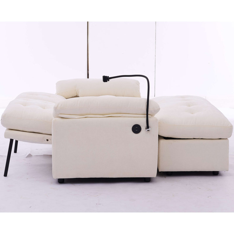 Fauteuil de loisir, fauteuil inclinable double, dossier réglable manuellement, accoudoirs rembourrés, port de charge USB latéral et support pour téléphone, livré avec un repose-pieds de rangement assorti