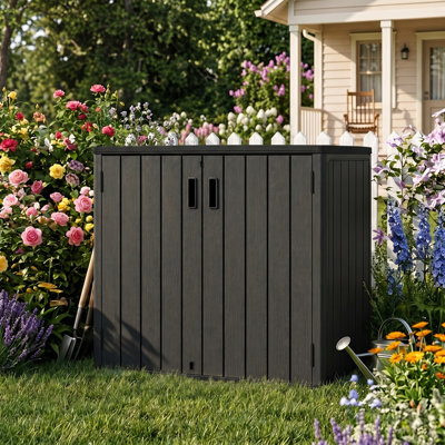Outdoor 30 Cu.Ft Plastic(HDPE) Horizontal Storage Shed, Double-Wall  Cabinet, Lockable, Weather Resistant,,Black