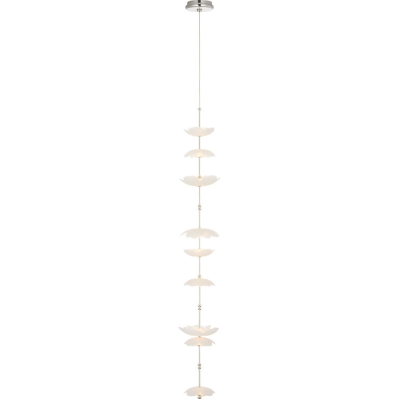 Petaluma 7" Cascading Pendant with Etched and Clear Glass Flowers, Soft Silver