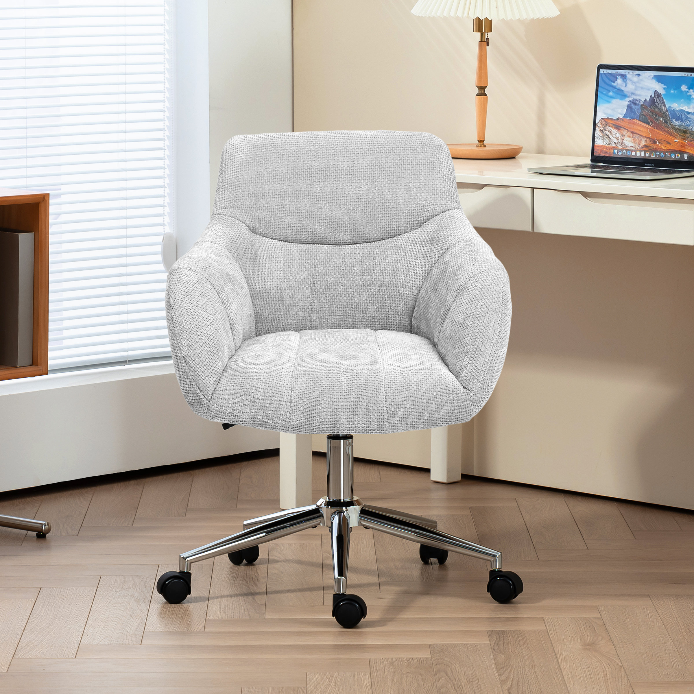 Latitude Run® Soft Chenille Upholstered Home Office Chair Swivel Desk