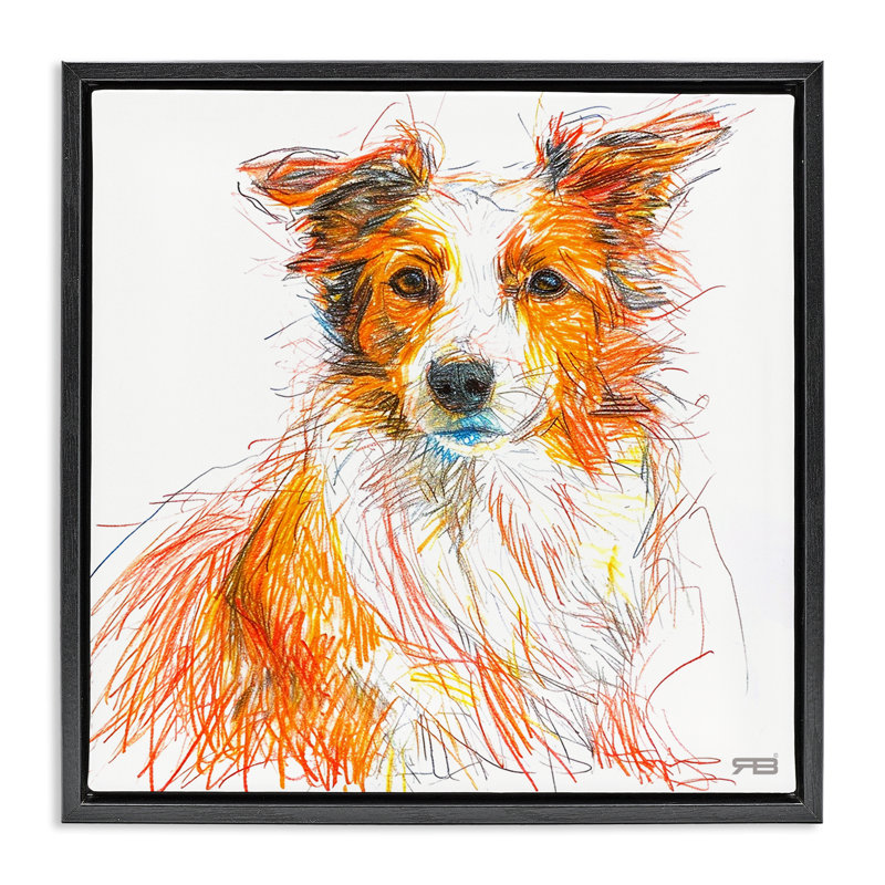Art mural sur toile flottante encadrée grise de style collie par Roozbeh Bahramali, Cadre flottant noir de jais