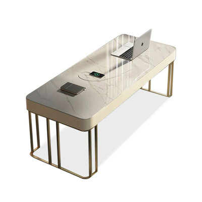 Bureau rectangulaire en pierre frittée avec tiroirs