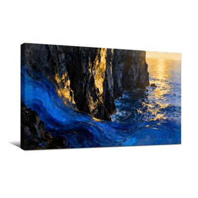 Nautical & Beach Ocean Waves Crashing Against Rocky Cliffs At Sunset