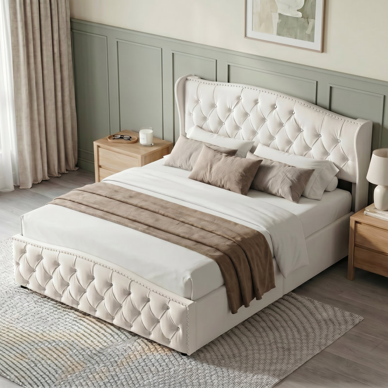 Bed, Beige, Double (4'6)