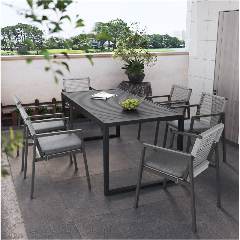 Ensemble de salle à manger d'extérieur, ensemble de chaises de salle à manger de 6 + table de salle à manger en aluminium
