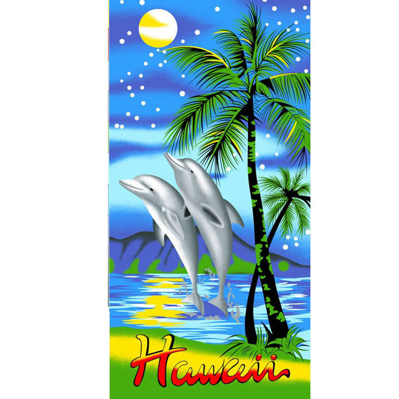 Cotton Beach Towel Soft Absorbent Animal Floral Tropical Print, 28" x 58", Hawaii Dolphins